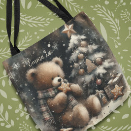 Bolso De Tela Monograma de Navidades de oso de peluche