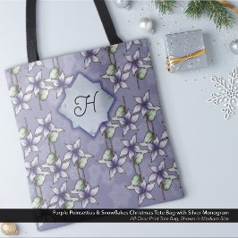 Bolso De Tela Monograma de Navidades de Poinsettias Púrpura y Co