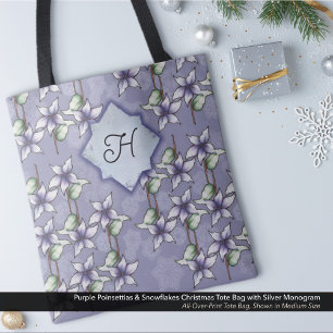 Bolso De Tela Monograma de Navidades de Poinsettias Púrpura y Co