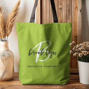 Bolso De Tela Monograma de nombre con escritura moderna en verde
