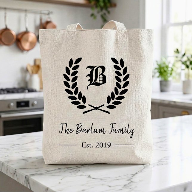 Bolso De Tela Monograma de nombre de familia personalizado (Personalized Family Name Monogram Tote Bag )