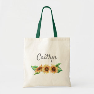 Bolso De Tela Monograma de nombre de girasol rústico para damas