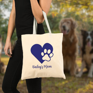 Bolso De Tela Monograma de nombre de mamá de perro con huella de