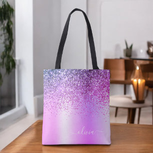 Bolso De Tela Monograma de nombre de purpurina de lujo femenino