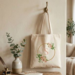 Bolso De Tela Monograma de nombre de vegetación primaveral flora