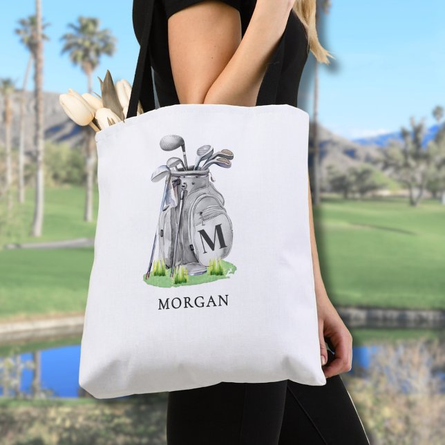 Bolso De Tela Monograma de nombre inicial personalizado (Personalized Initial Name Monogram Golf Tote Bag)