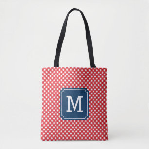Bolso De Tela Monograma de nombre personalizado de Gingham rojo