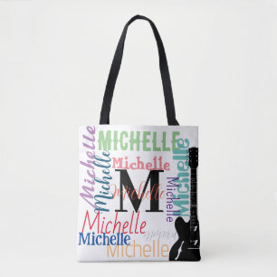 Bolso De Tela monograma de notas musicales de clef con nombres d