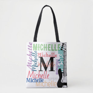 Bolso De Tela monograma de notas musicales de clef con nombres d