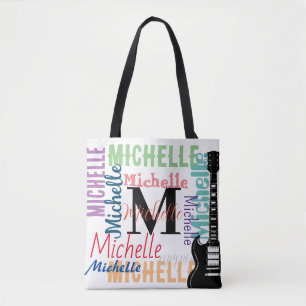 Bolso De Tela monograma de notas musicales de clef con nombres d
