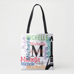 Bolso De Tela monograma de notas musicales de clef con nombres d