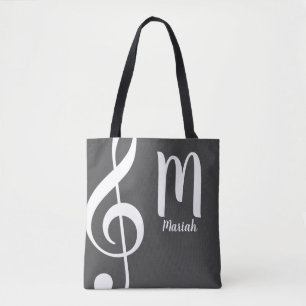Bolso De Tela monograma de notas musicales de treble clef con to