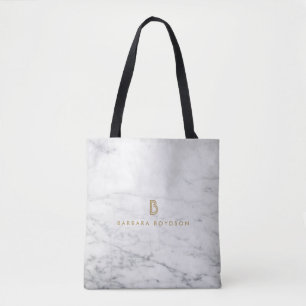 Bolso De Tela Monograma de oro de mármol blanco minimalista