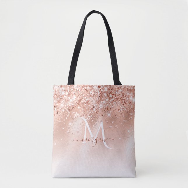 Bolso De Tela Monograma de oro de Rosa Peach purpurina (Anverso)