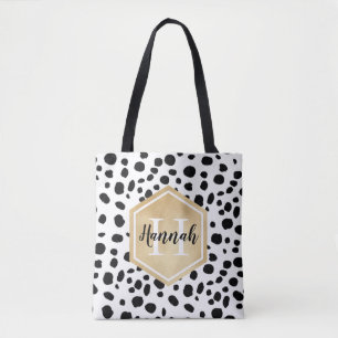 Bolso De Tela Monograma de oro del patrón Black White Spots
