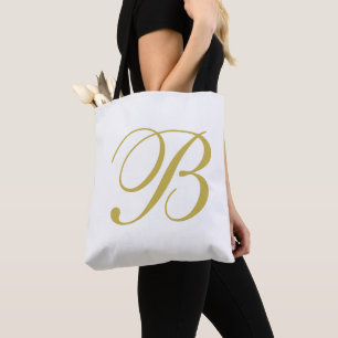 Bolso De Tela Monograma de oro y Personalizado blanco
