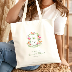 Bolso De Tela Monograma de palmera tropical Favor de la boda de 