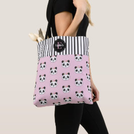Bolso De Tela Monograma de panda negro rosa kawaii