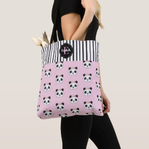 Bolso De Tela Monograma de panda negro rosa kawaii