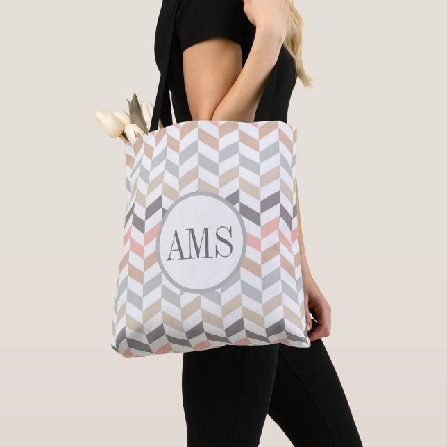 Bolso De Tela Monograma de Pastel Herringbone (Detalle)