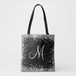 Bolso De Tela Monograma de pasteles arcoiris Purpurina holográfi