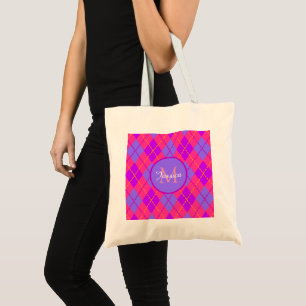 Bolso De Tela Monograma de Patrón de Argyle Rosa y Azul Brillant