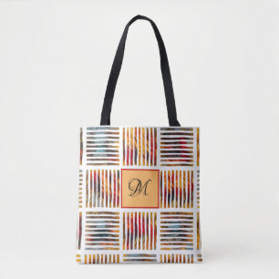 Bolso De Tela Monograma de patrón de franja abstracta geométri