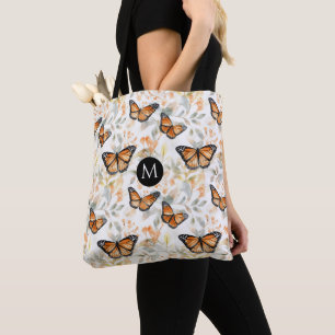 Bolso De Tela Monograma de patrón de mariposa monarca naranja