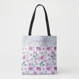 Bolso De Tela Monograma de patrón floral de acuarela de color ru