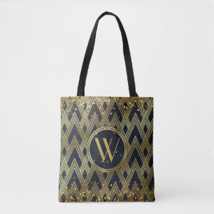 Bolso De Tela Monograma de patrón geométrico de glamour Art De