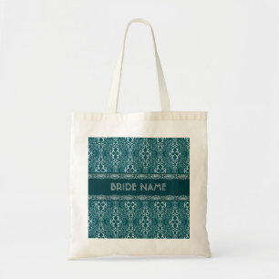 Bolso De Tela Monograma de patrón-Personalizado de damasco verde
