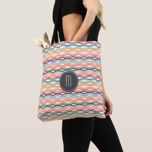 Bolso De Tela Monograma de patrón retro de línea geométrica