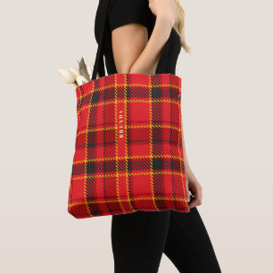 Bolso De Tela Monograma de patrones de plaid rojo negro y amaril