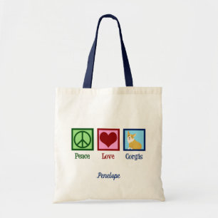 Bolso De Tela Monograma de Peace Love Corgis Cute