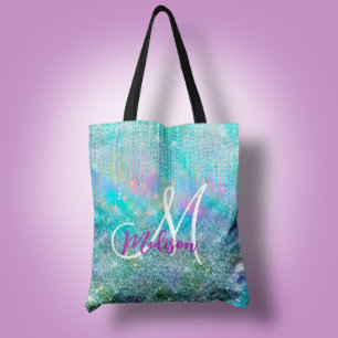 Bolso De Tela Monograma de perforación de diamantes de imitación