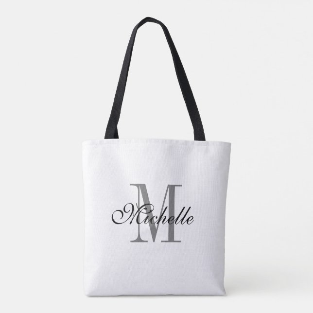 Bolso De Tela Monograma de personalizado blanco y negro reversib (Reverso)