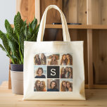 Bolso De Tela Monograma de Personalizado de Collage de fotos bla<br><div class="desc">Puedes usar fotos de Instagram para este diseño. Utiliza 8 fotos cuadradas para crear un regalo único y personal. O puedes mantener al cachorro hipster y hacer un keepsake de moda. Si necesita ajustar las imágenes,  haga clic en la herramienta personalizar para realizar cambios.</div>
