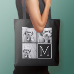 Bolso De Tela Monograma de Personalizado de Collage de fotos neg<br><div class="desc">Puedes usar fotos de Instagram para este diseño. Utiliza tres fotos cuadradas para crear un regalo único y personal. O puedes mantener al cachorro hipster y hacer un keepsake de moda. Si necesita ajustar las imágenes,  haga clic en la herramienta personalizar para realizar cambios.</div>
