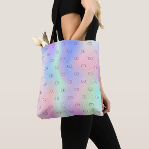 Bolso De Tela Monograma de personalizado púrpura rosado holográf