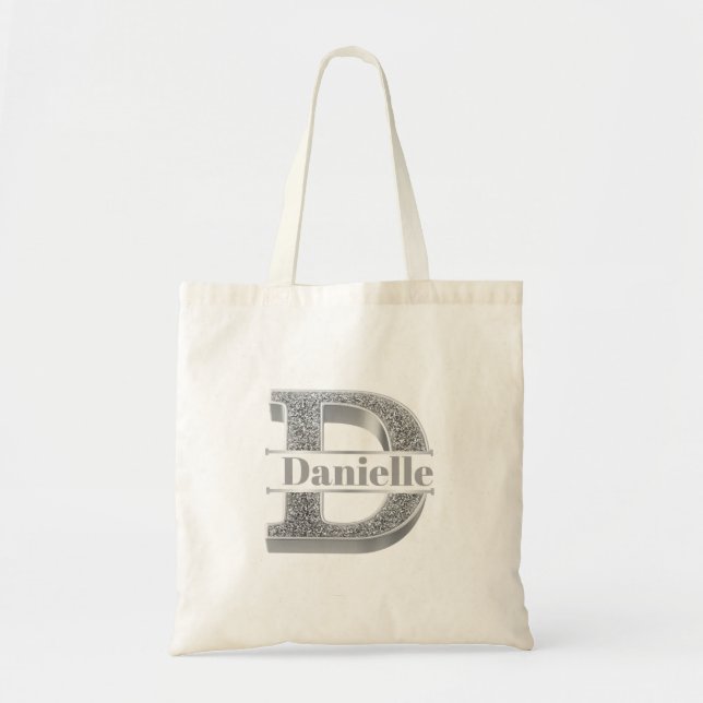 Bolso De Tela Monograma de plata inicial D personalizado Su nomb (Frente)