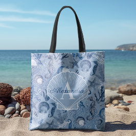 Bolso De Tela Monograma de playa costera Blue Ocean Sea Life