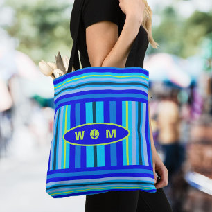 Bolso De Tela Monograma de playa náutica franja azul