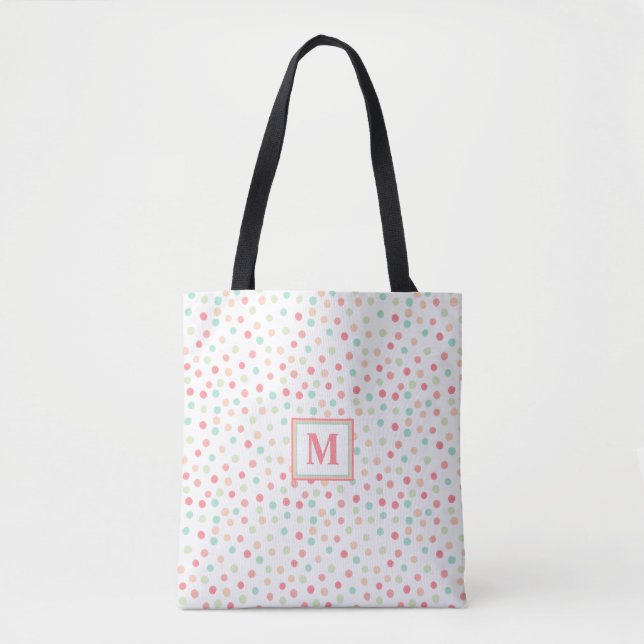 Bolso De Tela Monograma de polka-dot cutáneo en rosa, azul y ver (Anverso)