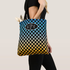 Bolso De Tela Monograma de puesta de sol azul y amarillo a cuadr