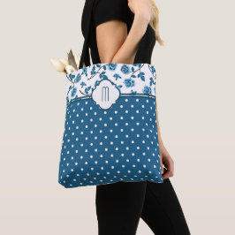 Bolso De Tela Monograma de punto de Polka Rosa azul