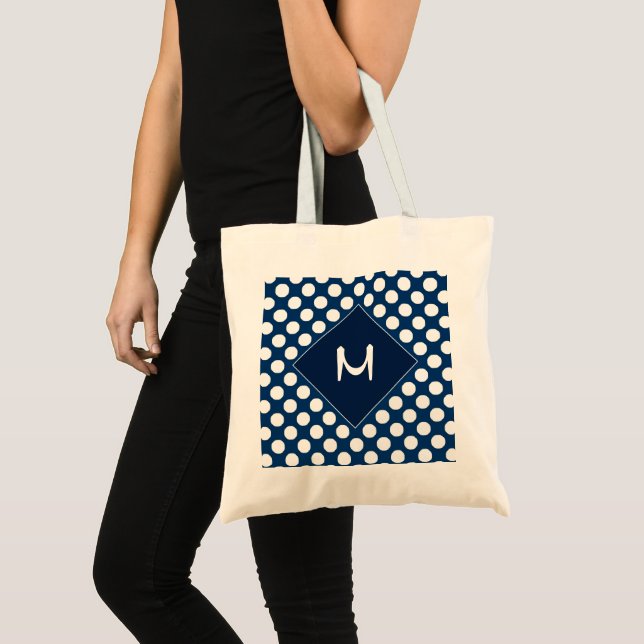 Bolso De Tela Monograma de puntos blancos azules modernos (Anverso (producto))