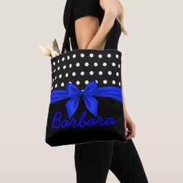 Bolso De Tela Monograma de puntos de polka azul negro
