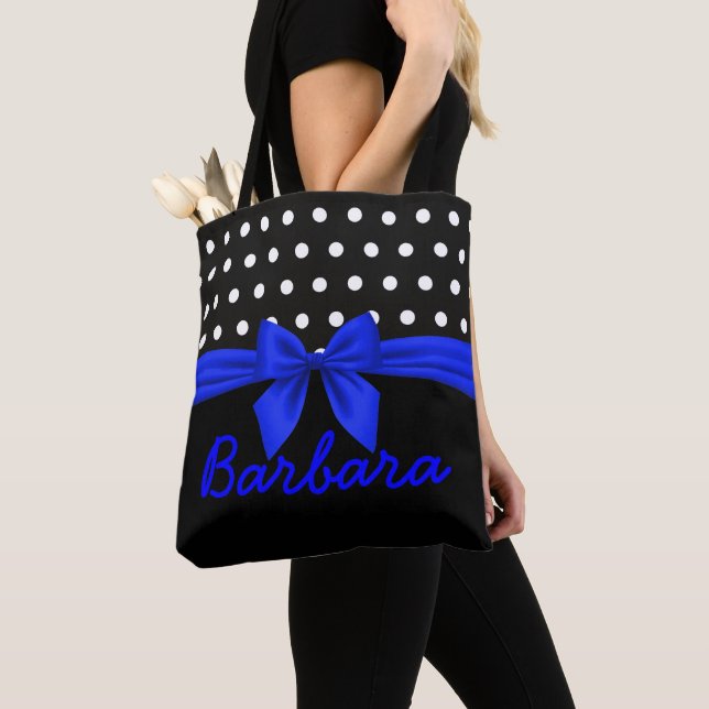 Bolso De Tela Monograma de puntos de polka azul negro