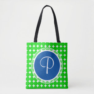 Bolso De Tela Monograma de puntos de polka azul y verde