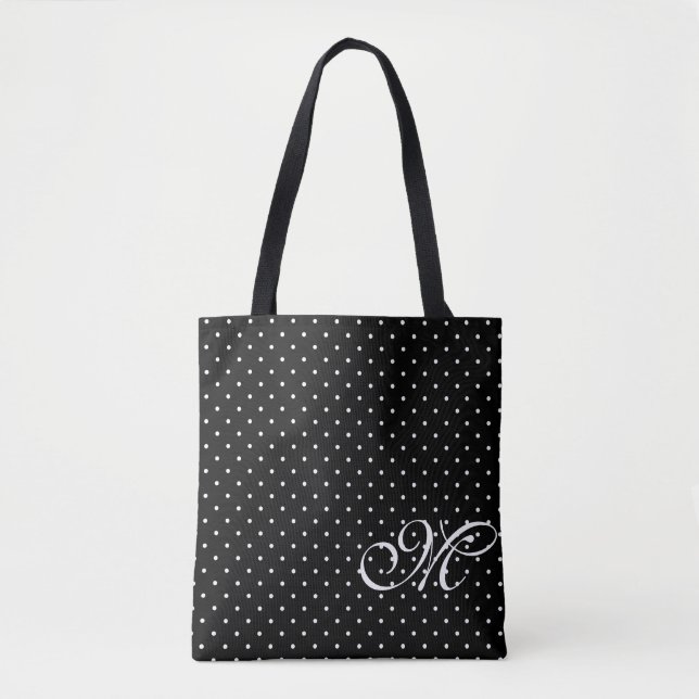Bolso De Tela Monograma de puntos de polka blanco y negro (Anverso)